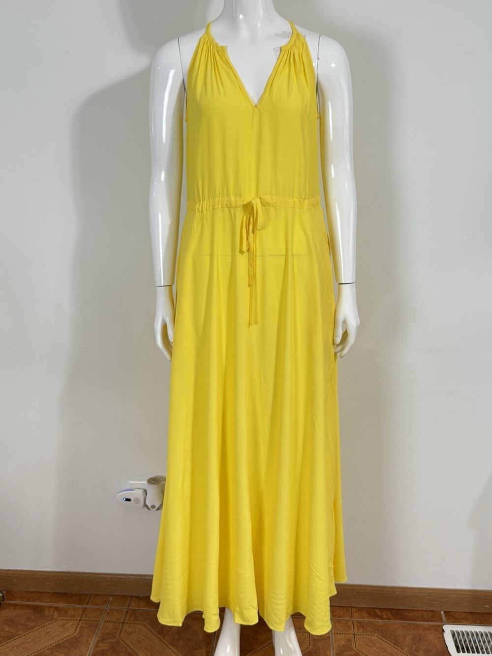 Diane von Furstenberg Women XS Sally Dress Yellow Lemon Zest Maxi Drawstring NWT